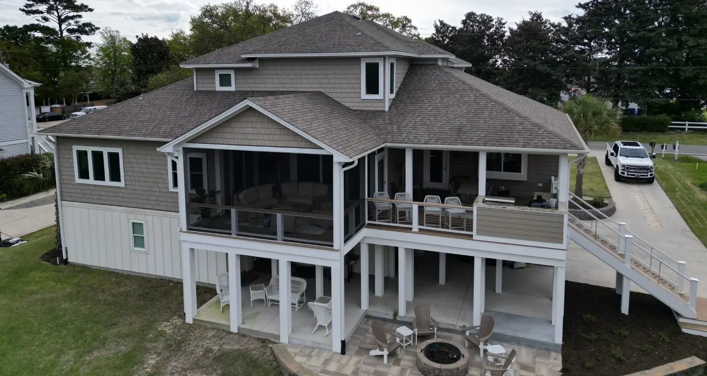 Covered backyard deck area
