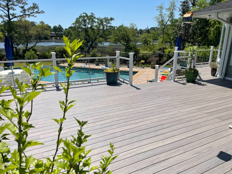 Poolside wooden deck design