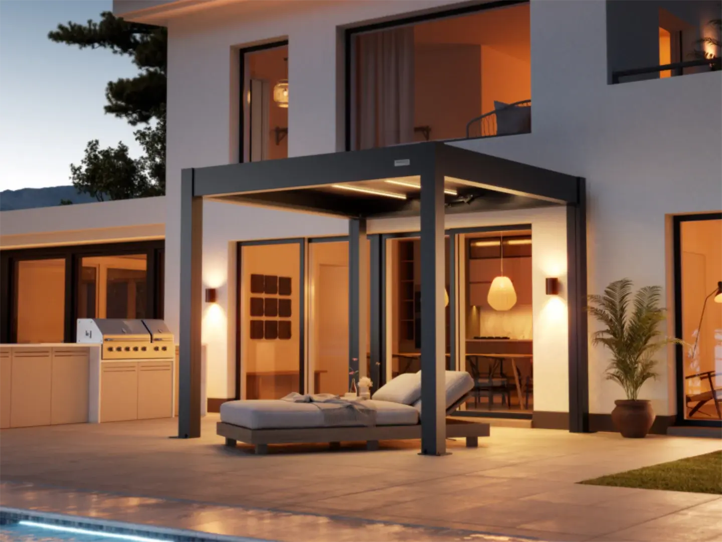 Stock Pergolux Louvered Pergola With lights