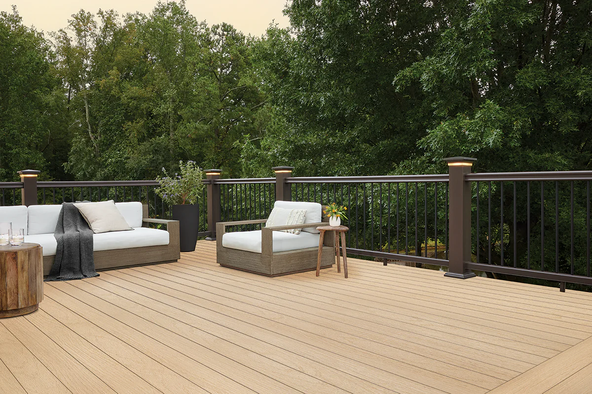 Stock TimberTech Advanced PVC Harvest Plus Toasted Wheat Decking