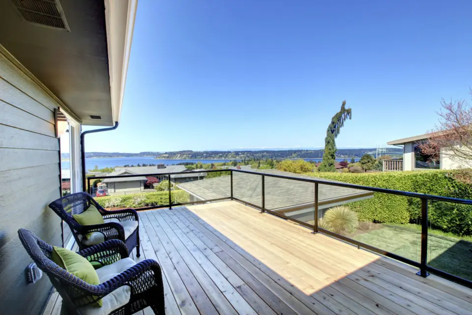 Stock amazing summer view from a walkout wood deck (2)