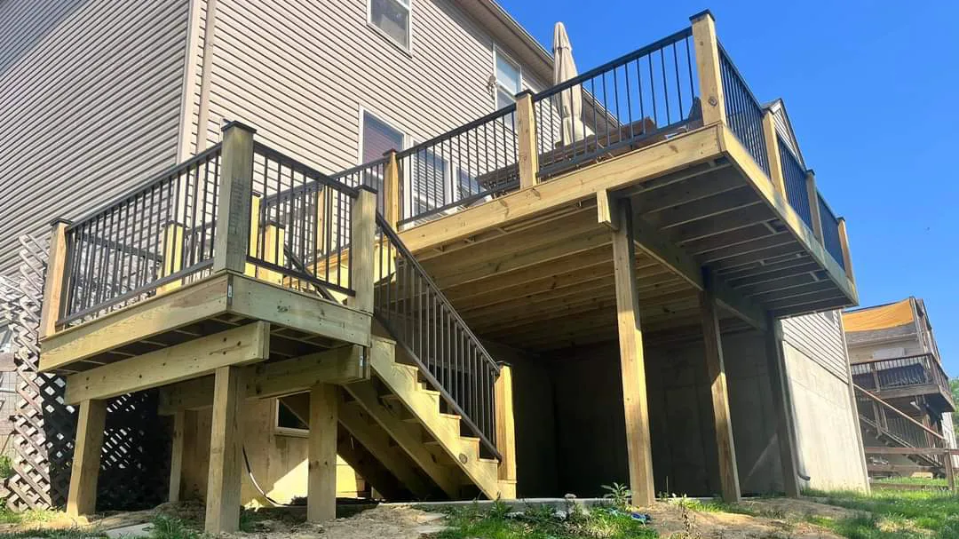 Stock deck framing wooden frame staircase