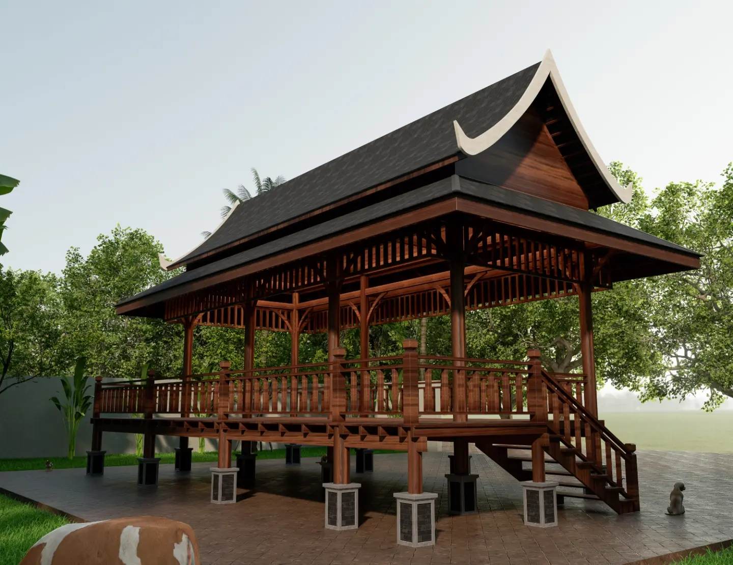 Stock wooden pavilion tropical climate